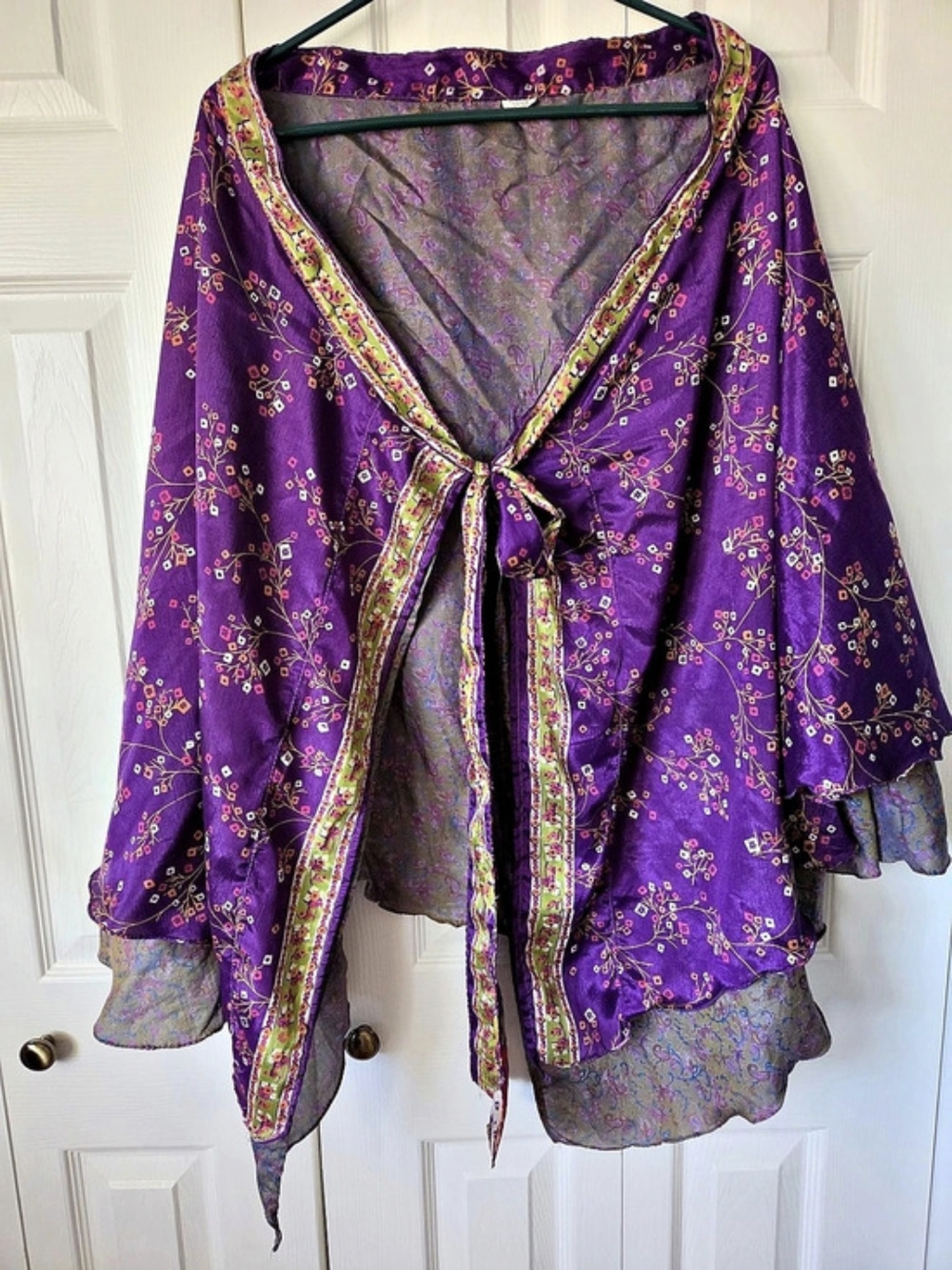 Floral Tie-Front Tunic in Purple & Green, Reversible